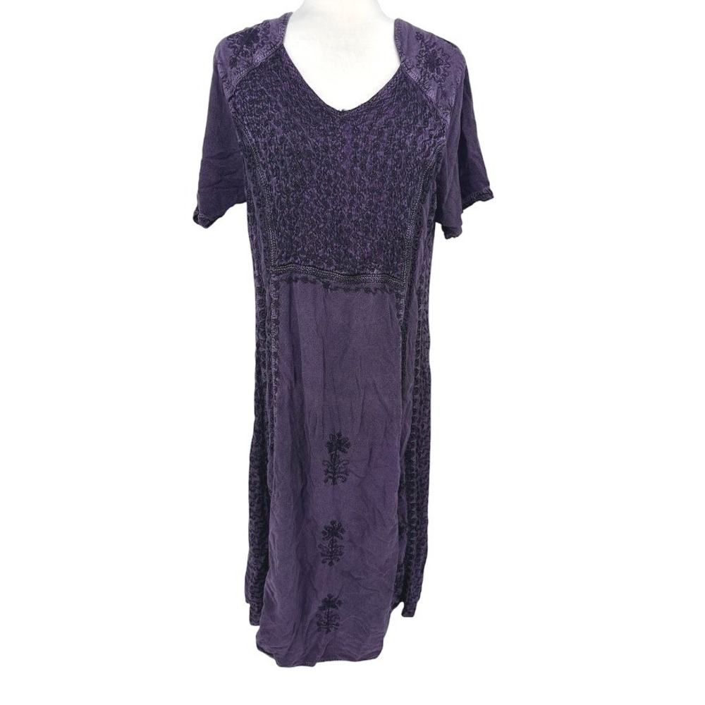 Holy Clothing Maxi‎ Dress L/XL Purple Embroidered Boho Festival Peasant Artsy